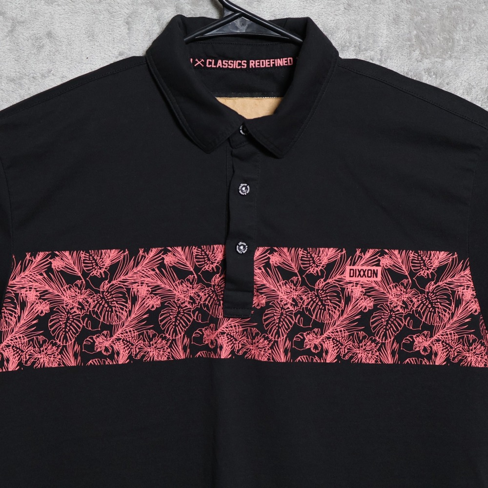 Dixxon Flannel Company Polo Mens Large Black Pink Floral D-Sport Short Sleeve